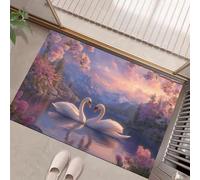 Sturdy Front Entrance Doormats,White Swan Welcome Mat, Romantic Scenery Non Slip Easy Clean Entryway Mat Suitable For Bathroom, Living Room Kitchen 40 X 60 Cm, Pink