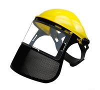 Sturdy Garden Trimmer Helmet with Hard Plastic Shell and Integrated Iron Mesh Visor for Debris Protection (Yellow mesh cover)