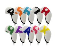 Sturdy Golf Iron Head Covers, Snug Curved Shape, Printed,White Base With Black Numbers
