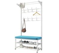 Sturdy Metal Coat Rack Stand with Hooks & Shoe Bench Free Standing Max Load 100kg Ideal for Living Room Hallway Office - Available in 60CM/80CM/100CM Sizes