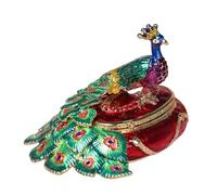 Sturdy Metal Jewelry Box Showcasing Hand Painted Enameled Peacocks Artwork Compact for Space Saving Storage in Small Size Enameled Peacocks Jewelry Box