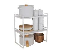 Sturdy Metal Stackable Storage Shelves - Set of 2 for Home, Office, Counter, Pantry, Under Sink - 36cm Height, White, Space-Saving nization Solution