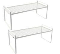 Sturdy Metal Stackable Storage Shelves - Set of 2, White, 36cm High - Perfect for Home, Office, Countertop, Pantry, Under Sink nization