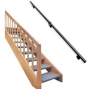 Sturdy Metal Wrought Iron Stair Handrails for Indoor & Outdoor, Black Galvanized Round Pipe Banister, 11.5 FT Safety Wall-Mounted Support Rod for Corridors (6 Feet)