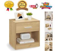 Sturdy Modern Side Table with Drawer and Open Compartment - Wheat Yellow Finish