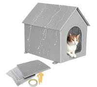 Sturdy Outdoor Cat Cave Bonus 4 Insulation Sheet, 100% Weatherproof, Insulated Feral Cat House with Removable Soft Mat, Safe Outside Feral Cat House Shelter for Winter（Grey）