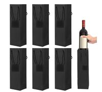 Sturdy Paper Kraft Paper Wine Bottle Bags with Tag, with Strong Rope Handles, 6 Pack Black Bottle Bags for Wine, Reusable Wine Tote Bag for Wine,Whiskey,Champagne, Party Christmas Halloween Wedding