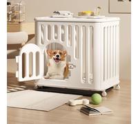 Sturdy PE Plastic Dog Crate Kennel for Small Medium Dogs, with Wheels and Escape Lock, Easy to Install, Ideal for Puppy Training