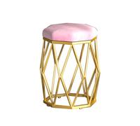 Sturdy Pink Octagonal StoolVersatile Round Makeup Chair for Bedroom & Living Room with Golden LegsStylish Dressing Table Seat for Comfort & Elegance
