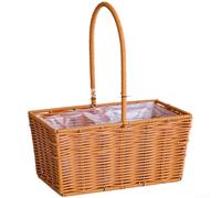 Sturdy Plastic Flower Basket Featuring Authentic-Look Rattan Weaving Technique for Picnic For Gardening Decorative Arrangement Storage (S)