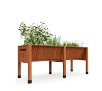 Sturdy Raised Wooden Garden Bed with Legs, Hooks & Detachable Liner, 72x26x31in, 13.7" Deep Elevated Planter Box for Vegetables, Herbs, Flowers, Outdoor Standing Planter for Patio, Balcony, Oak