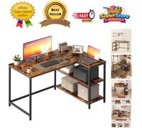 Ergonomic L-Shaped Gaming Desk with Adjustable Shelves - Rustic Brown Elegance