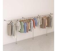 Sturdy T-Shaped Industrial Pipe Wall-Mounted Clothes Display Rack - Silver Finish for Closet & Towels Ideal for Creative Clothing Stores and Stylish Home Décor