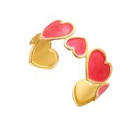Sturdy Tarnish Resistant Stainless Steel Heart Cuff Bangle with Gold Finish Ideal for Daily and Party Use by Women Romance Dripping Oil Heart Shaped Stainless Steel Open Cuff Bangle in Gold Color