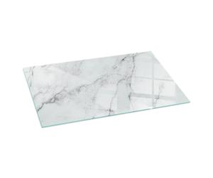 Sturdy Tempered Glass Hearth Mat Marble Accents with Delicate Veins 100x50 cm