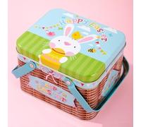 Sturdy Tin For Easter Basket with Bunny Decoration and Easy-Grip Handle for Display and Storage Needs (Style C)