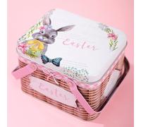 Sturdy Tin For Easter Basket with Bunny Decoration and Easy-Grip Handle for Display and Storage Needs (Model F)