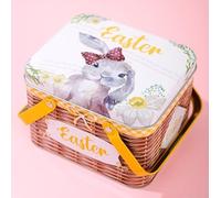 Sturdy Tin For Easter Basket with Bunny Decoration and Easy-Grip Handle for Display and Storage Needs (Model E)