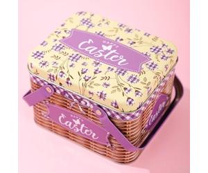 Sturdy Tin For Easter Basket with Bunny Decoration and Easy-Grip Handle for Display and Storage Needs (Style B)