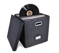 Sturdy Vinyl Record Storage Box - Album Storage Holds up 50+ Single Record, LP Storage Organizer Crate With Lid, Decorative Moving Box For Records, Solutions to Protect Your Precious Collection Black