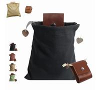 Sturdy Waxed Canvas Foraging Bag, Derivemid Belt Bag, Outdoor Storage Drawstring Collapsible Leather Canvas Pouch for Travel Camping Hiking (Black)