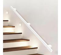 Sturdy White Metal Square Pipe Wall Mount Railings2.6 FT Modern Wrought Iron for Indoor/Outdoor Use Ideal for Villa Porch Apartment Garden Hallway