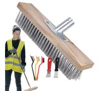 Sturdy Wire Broom, Metal Push Head, 19.69 inches Outdoor Brush with Long Handle Feature, Heavy Garden Broom, Patio Cleaning Tool with Reinforced Design, Concrete Stone for Deck