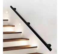 Sturdy Wrought Iron Square Pipe Railings11.5 FT Modern Black Metal Wall Mount Railing for Indoor/Outdoor Loft Villa Porch Apartment Garden Hallway Use