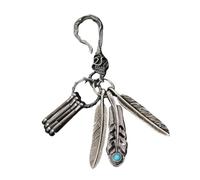 Sturdy Zines Alloy Feathered Keychain With Turquoise Detail Decoration For Those Who Appreciate Vintage Aesthetics Handmade Feather Pendant