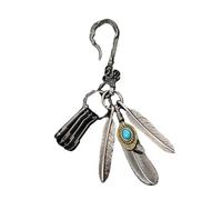 Sturdy Zines Alloy Feathered Keychain With Turquoise Detail Decoration For Those Who Appreciate Vintage Aesthetics Handmade Feather Pendant
