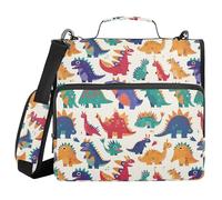 Sturdy Zipper Binder with Handle Multiple Pockets 1.5 Inch 3 Ringing Pencil Cases Portfolio Binder Home Travel Cards Storage Container Kawaii-Style Cartoon Monsters Dinosaurs Beige