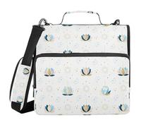 Sturdy Zipper Binder with Handle Multiple Pockets 1.5 Inch 3 Ringing Portfolio Binder Bag Office Supplies Water Lily Flowers with Sun and Moon Pattern