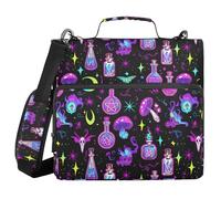 Sturdy Zipper Binder with Shoulder Strap Easy to Carry 1.5 Inch 3 Ringing Pencil Case Portfolio Binder Home Travel Cards Storage Container Neon Goth Magic Witch
