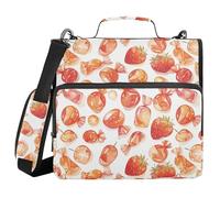 Sturdy Zipper Binder with Shoulder Strap & Handle Easy to Carry 1.5 Inch 3 Ringing Portfolio Binder Bag Office Supplies Watercolor Gummy Candy Sweet Strawberry