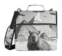 Sturdy Zipper Binder with Shoulder Strap & Handle Multi-Pocket 1.5 Inch 3 Ringing Storage Bag Portfolio Binder Stationery Organizer Supplies A UFO Capybaras and Pyramids