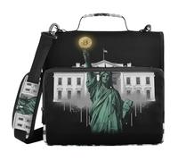 Sturdy Zipper Binder with Shoulder Strap & Handle Waterproof 1.5 Inch 3 Ringing Portfolio Binder Bag Stationery Organizer Supplies The Statue of Liberty Bitcoin