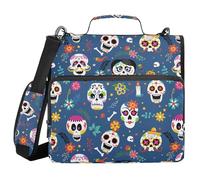 Sturdy Zipper Binder with Shoulder Strap Laege Capacity 1.5 Inch 3 Ringing Portfolio Binder Bag Office Document Organizer Day of The Dead Mexican