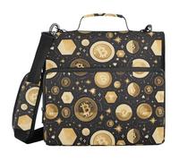 Sturdy Zipper Binder with Shoulder Strap Laege Capacity 1.5 Inch 3 Ringing Portfolio Binder Bag Stationery Accessories Gilded Bitcoin Celestial Elements