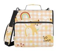 Sturdy Zipper Binder with Shoulder Strap Multi-Pocket 1.5 Inch 3 Ringing Pencil Bags Portfolio Binder Stationery Supply Sweet Shiba Inu on Peach Gingham