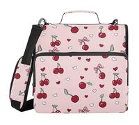 Sturdy Zipper Binder with Shoulder Strap Multiple Pockets 1.5 Inch 3 Ringing Pencil Bags Portfolio Binder School Supplies Organizer Simple Design Cherry and Heart
