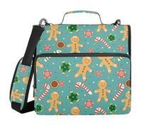 Sturdy Zipper Binder with Shoulder Strap Waterproof 1.5 Inch 3 Ringing Pencil Cases Portfolio Binder Paperwork Business Gingerbread Men and Festive Icons