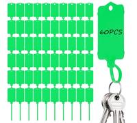 Sturiz 60pcs Waterproof Blank Plastic Key Tags Label Seal Shipping Tags 2.48 X 1.46 Inch Bag Car Cloakroom Storage Tag Reusable Writable Green Plastic Labels with Zip Tie for Labelling Luggage