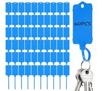 Sturiz 60pcs Waterproof Blue Plastic Key Tags Label Seal Shipping Tags 2.48 X 1.46 Inch Bag Car Cloakroom Storage Tag Reusable Writable Black Plastic Labels with Zip Tie for Labelling Luggage