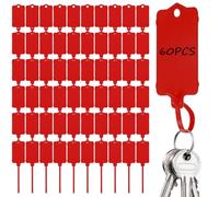 Sturiz 60pcs Waterproof Red Plastic Key Tags Label Seal Shipping Tags 2.48 X 1.46 Inch Bag Car Cloakroom Storage Tag Reusable Writable Black Plastic Labels with Zip Tie for Labelling Luggage