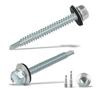 sturiz 90PCS 5.5X50 mm Self Drilling Screws for Metal Roofing Screws with Rubber Washers Hex Head Self Tapping Screws und 2 M8 Hex Socket Tech Screws Zinc Corrugated Roof Fixings for Tin Roof