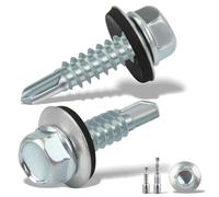 sturiz Pack of 200 Self-Tapping Screws 4.8 x 19 mm Trapezoidal Sheet Metal Screws Spengler Screws with Sealing Disc + 2 Pieces Hex Bit Socket Wrench Set M8 Galvanised Drilling Screws (Silver)