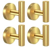 stusgo 4 Pack Gold Towel Hooks for Bathroom Wall Mounted, Bathroom Robe Hooks for Wall, Stainless Steel Wall Hooks for Hanging, Matte Gold Bathroom Hooks for Towels