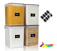 stusgo 4 Pieces 5.2L / 175oz Large Food Storage Containers, BPA Free Plastic Airtight Canisters for Flour, Sugar, Baking Supplies, Rice with Lids, Measuring Cups and Labels, Black