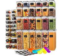 stusgo Set of 42 Airtight Food Storage Containers & Kitchen Storage Containers, BPA-Free Plsastic Containers for Dry Food, Flour & Sugar, with Labels, Marker & Spoon (Black)