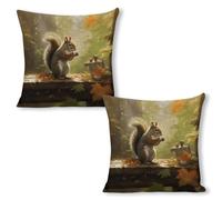 STVNKML 18"x18"（2pcs） Throw Pillow Covers - Squirrel Eats Nuts Linen Pillow Cushion Cases, Modern Decorative Pillowcases Home Decor Super Soft Pillows Case for Couch Bed and Chair 18"x18"（2pcs）